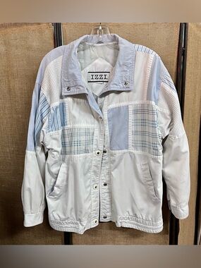 Vintage IZZA Women's Light Blue Patchwork Windbreaker Jacket